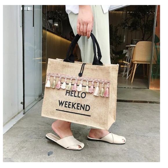 Hello Weekend Mode- Tassel Linen Shoulder Bag - Picture 6 of 8